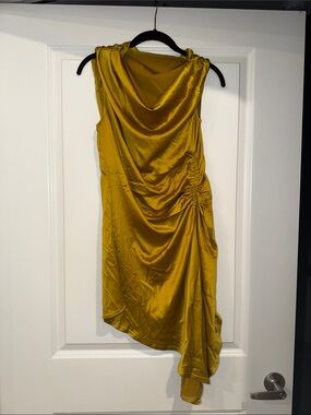 NWOT Shein Satin Drape Asymmetrical Dress in Mustard